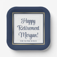 Retirement Party Navy Blue, White & Gold Square