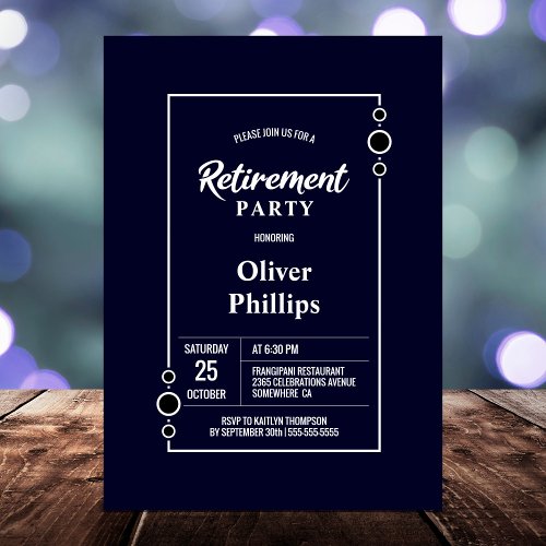 Retirement Party Navy Blue with White Frame Party Invitation