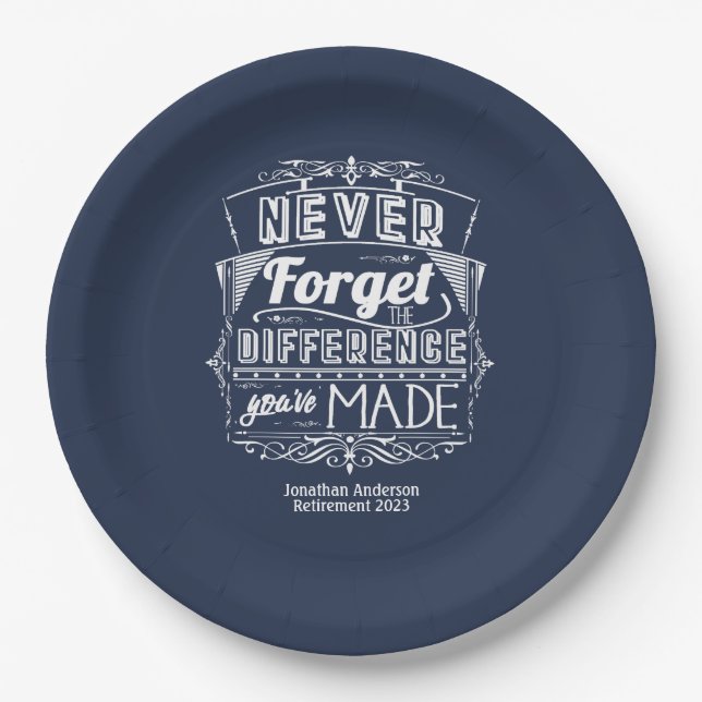 Retirement Party Never Forget Paper Plates (Front)