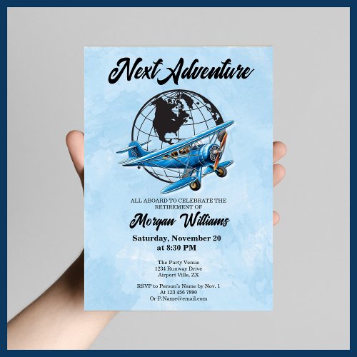 Retirement Party Next Adventure Travel Plane  Invitation