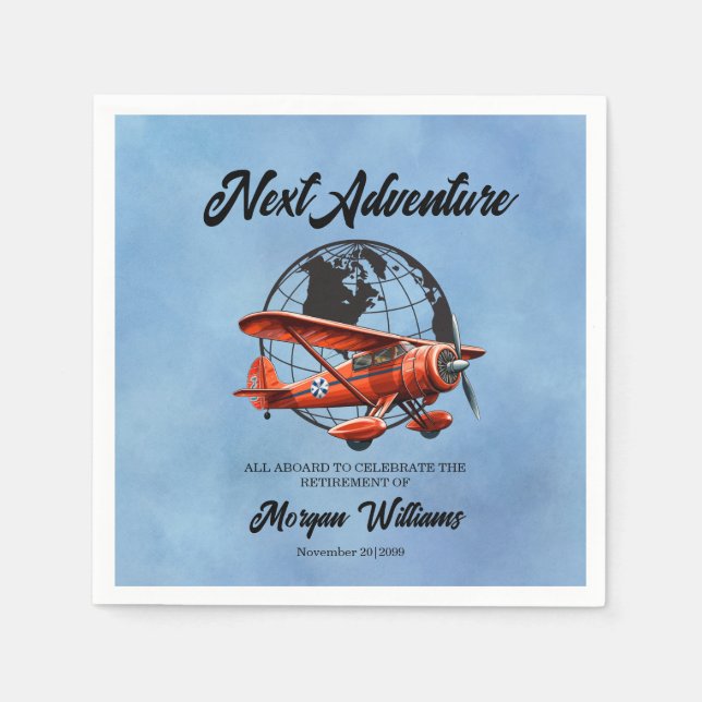 Retirement Party Next Adventure Travel Plane  Napkins (Front)