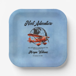 Retirement Party Next Adventure Travel Plane  Paper Plates