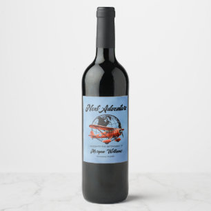 Retirement Party Next Adventure Travel Plane  Wine Label