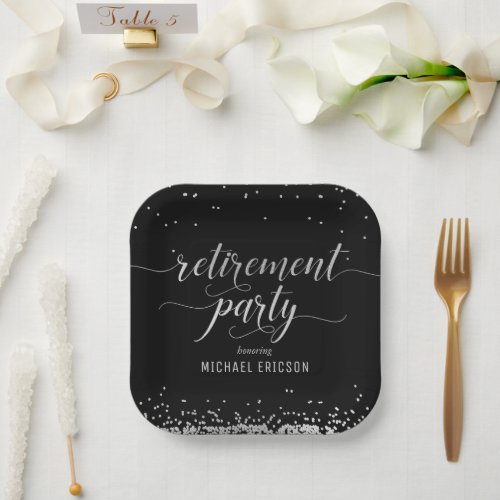 Retirement Party Paper Plate Elegant Silver, Black