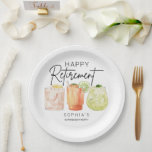 Retirement Party Paper Plates<br><div class="desc">Celebrate the next chapter in style with this Modern Minimalist Cocktail Retirement Party Collection! Ideal for honoring anyone stepping into the exciting world of retirement, this design features a chic hand-script font paired with three vibrant watercolor cocktails. Whether you're throwing a retirement bash for a teacher, lawyer, doctor, artist, secretary,...</div>