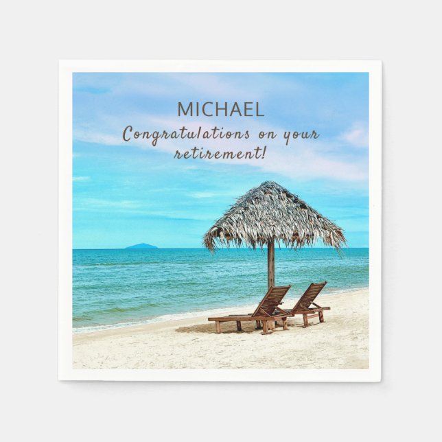 Retirement Party Personalized Tropical Beach Paper Napkins (Front)