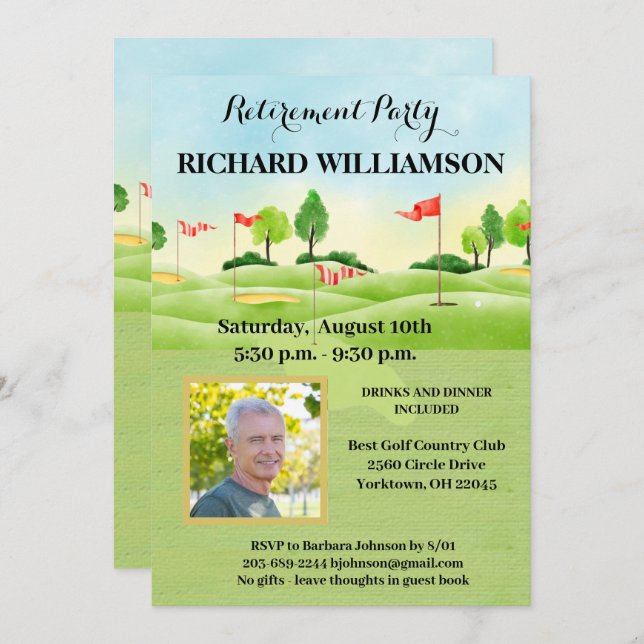 Retirement Party Photo Golf Party Invitation (Front/Back)