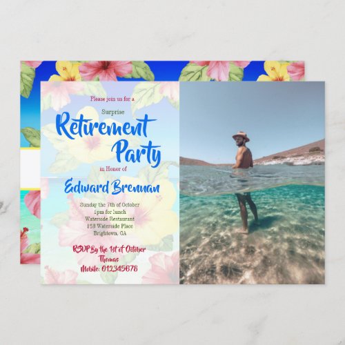 Retirement Party Photo Tropical Flower Invitation
