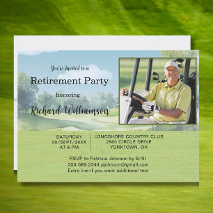 Retirement Party Photo Watercolor Golf Theme Invit Invitation