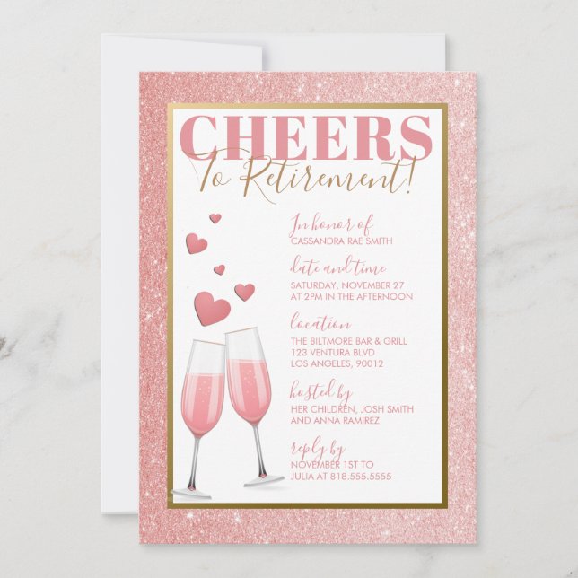 RETIREMENT PARTY | PINK CHAMPAGNE INVITATION (Front)
