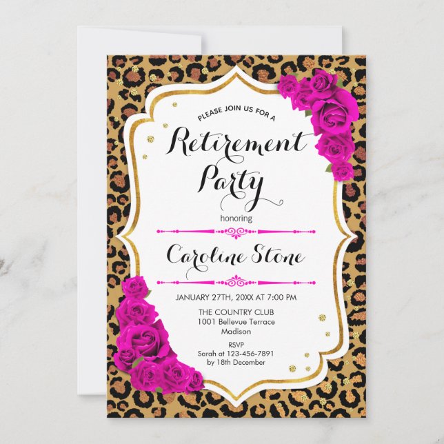 Retirement Party - Pink Gold Leopard Print Invitation (Front)