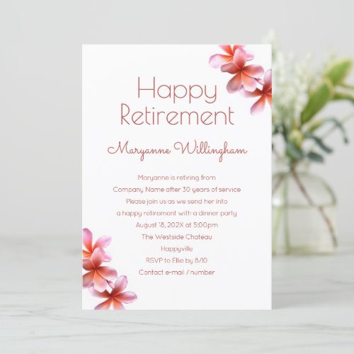 Retirement Party Plumeria Flowers Design Invitation