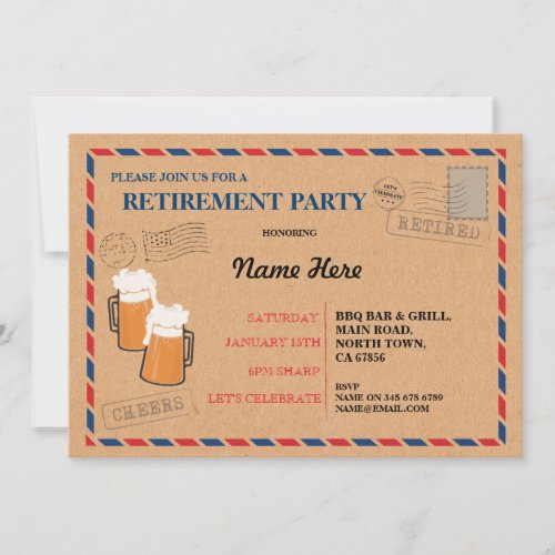 Retirement Party Postal Post Card Retired Invite