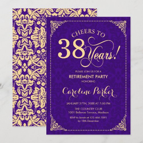 Retirement Party - Purple Gold Damask