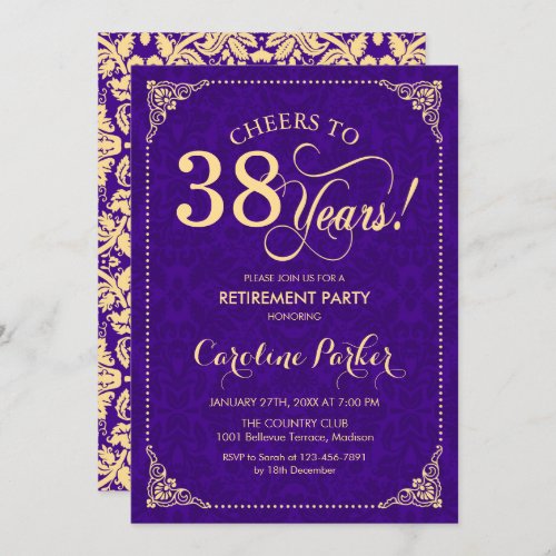 Retirement Party _ Purple Gold Damask Invitation