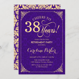 Retirement Party - Purple Gold Damask Invitation