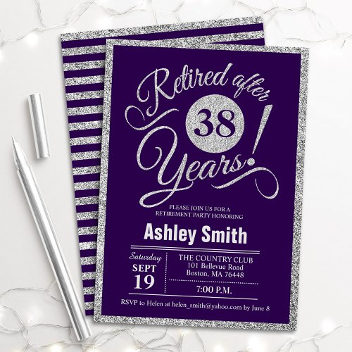 Retirement Party _ Purple Silver Invitation