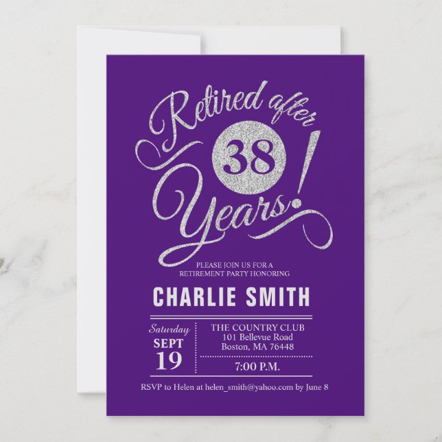 Retirement Party - Purple Silver Invitation (Front)