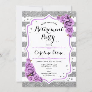 Retirement Party - Purple Silver White Stripes Invitation