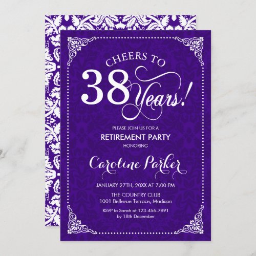 Retirement Party _ Purple White Damask Invitation