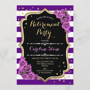 Retirement Party - Purple White Stripes Invitation
