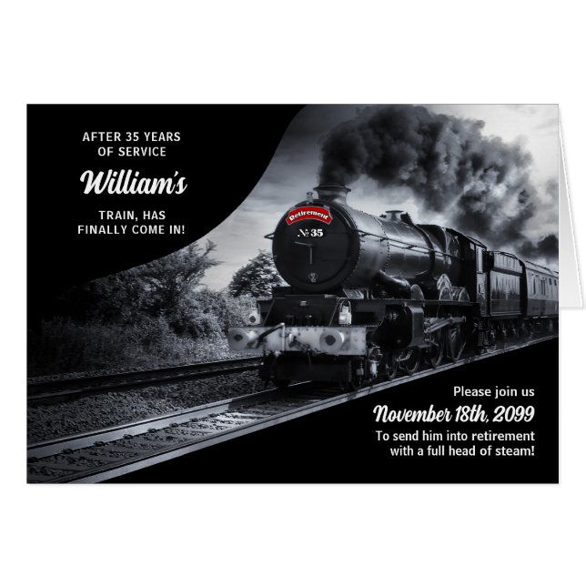 Retirement Party Railroad Train Theme 35 Years Cards (Front Horizontal)