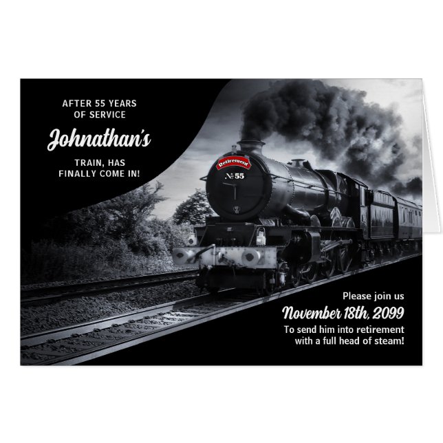 Retirement Party Railroad Train Theme 55 Years Cards (Front Horizontal)