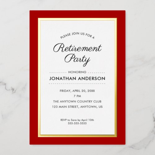 Retirement Party Red and Gold Foil Foil Invitation