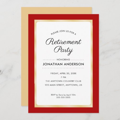 Retirement Party  Red and Gold Invitation
