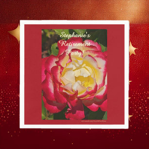 Retirement Party Red and Gold Rose Floral Macro Napkins
