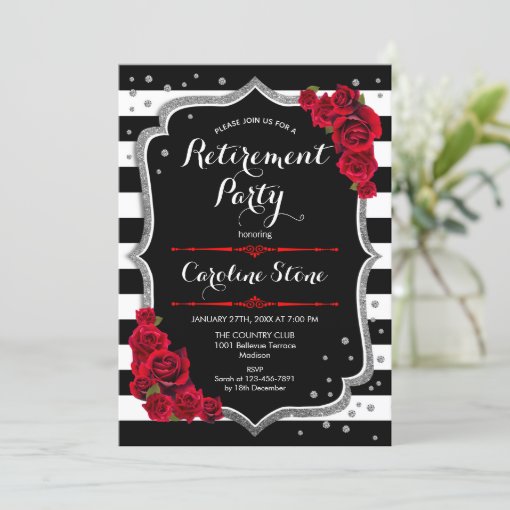 Retirement Party - Red Black White Stripes Invitation | Zazzle