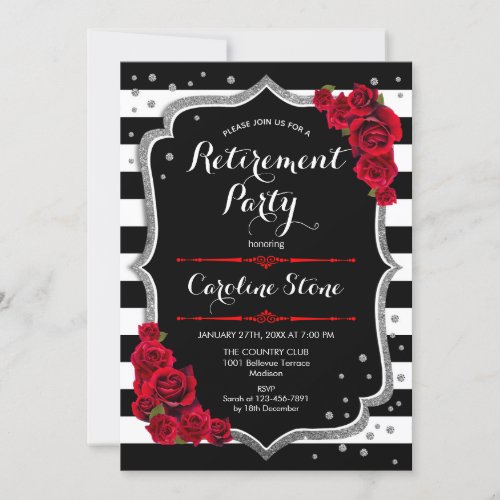 Retirement Party _  Red Black White Stripes Invitation