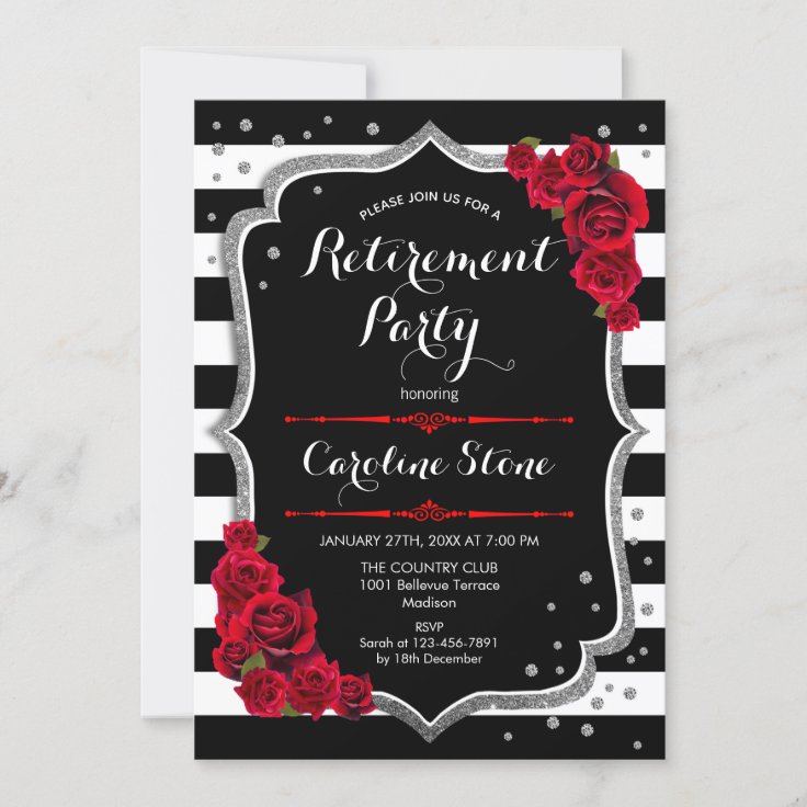 Retirement Party - Red Black White Stripes Invitation | Zazzle