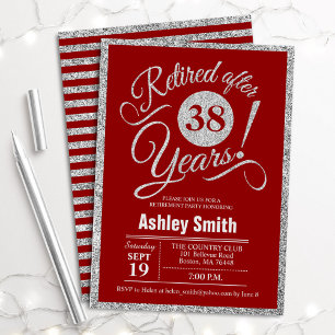 Retirement Party - Red Silver Invitation