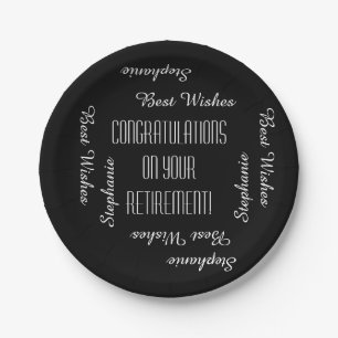 Retirement Party Repeating Names Black and White Paper Plates