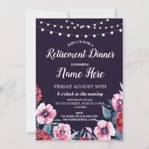 Retirement Party Retire Flowers Invite Navy Pink