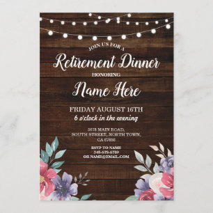 Retirement Party Retired Wood PinkFlowers Invite