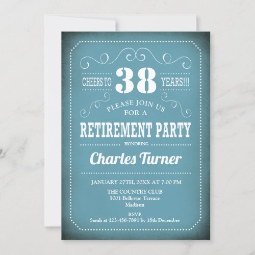 Retirement Party _ Retro Blue White Invitation