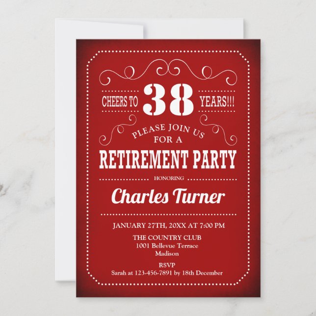 Retirement Party - Retro Red White Invitation (Front)