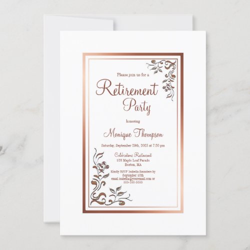 Retirement Party Rose Gold Floral Border Invitation