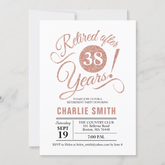 Retirement Party - Rose Gold White Invitation | Zazzle.com