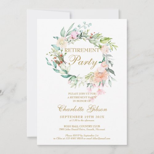 Retirement Party Roses Floral Garland Invitation