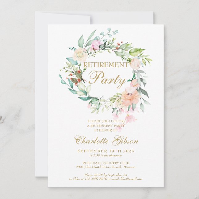 Retirement Party Roses Floral Garland Photo Invitation (Front)