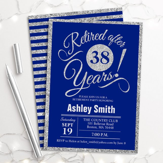 Retirement Party - Royal Blue Silver Invitation (Creator Uploaded)