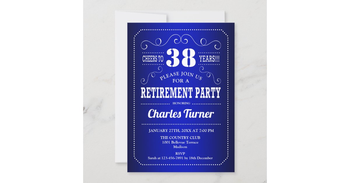 Retirement Party - Royal Blue White Invitation 