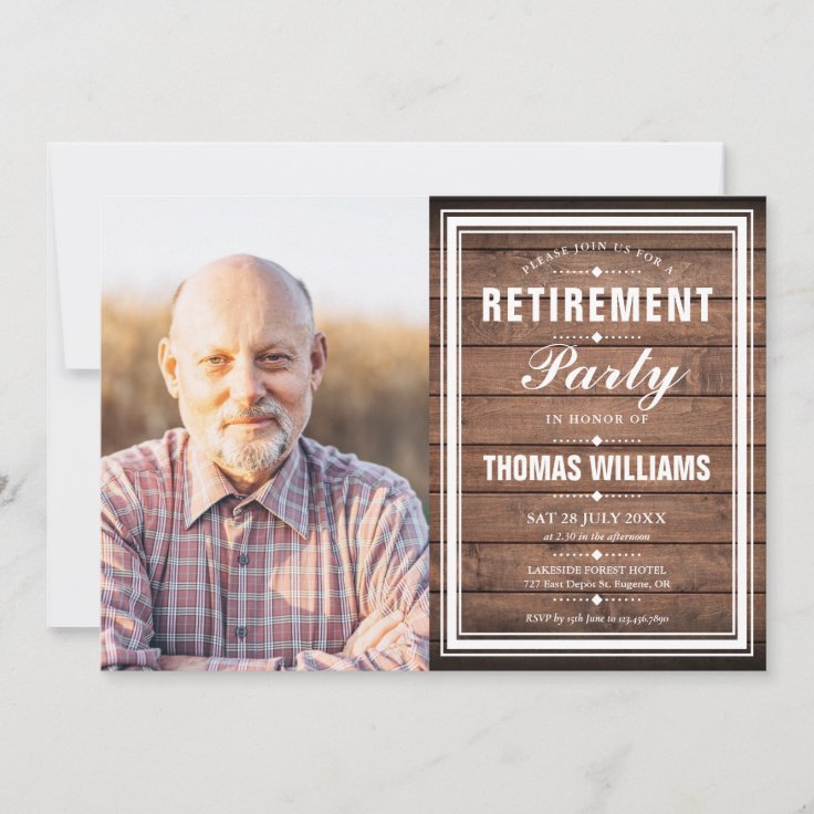 Retirement Party Rustic Barn Wood Photo Invitation | Zazzle