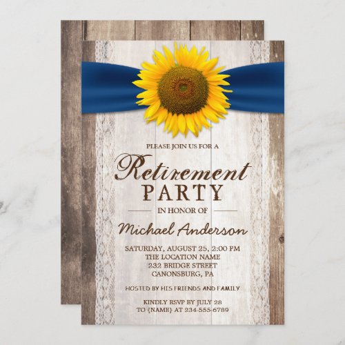 Retirement Party Rustic Barn Wood Sunflower Ribbon Invitation