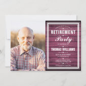 Retirement Party Rustic Burgundy Wood Photo Invitation | Zazzle