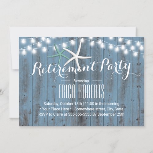 Retirement Party Rustic Dusty Blue Beach Starfish Invitation