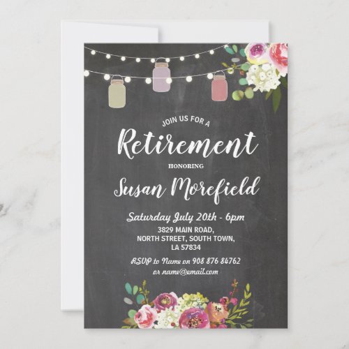 Retirement Party Rustic Jars Chalk Floral Invite